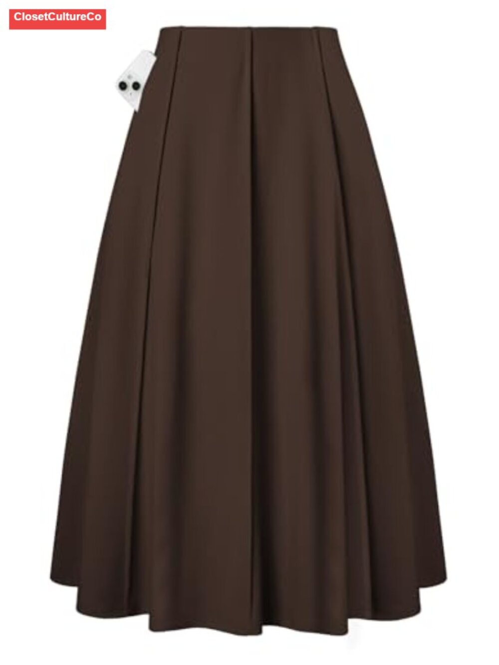 Midi A-Line Skirt High Waisted Flowy with Pockets